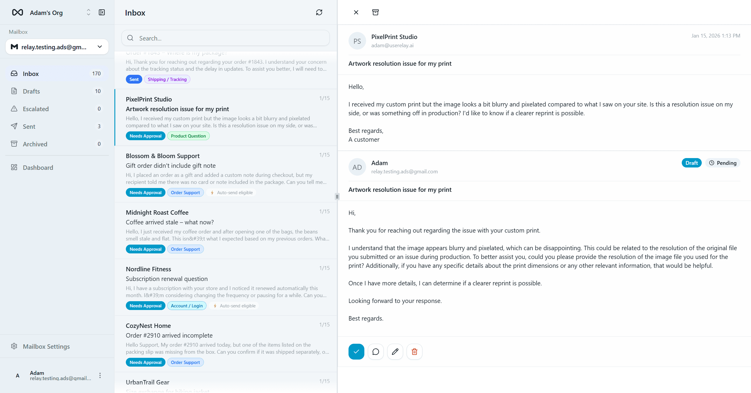 Relay AI Customer Support Dashboard